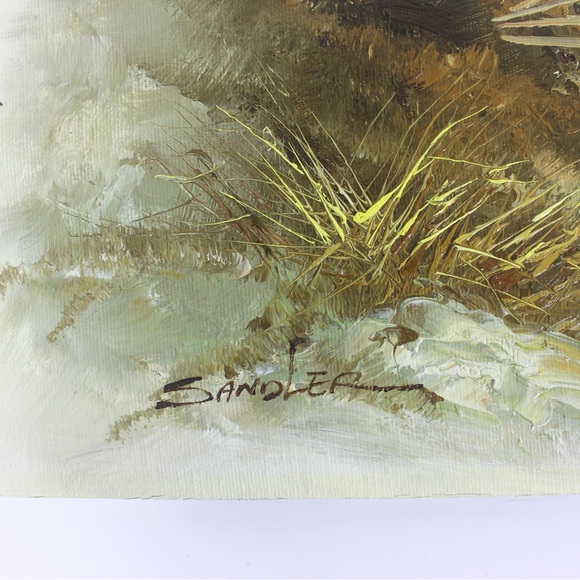 Vintage Oil Painting, Seascape, Beach Scene Boat Sand Dunes Waves Seagulls Beach - Picture 4 of 8